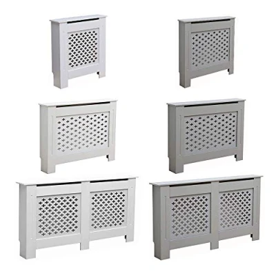Image of AVC Designs Kensington Radiator Cover Modern MDF Wood White Grey Cross Pattern Living Room Bedroom Hallway Cabinet (Medium Grey)
