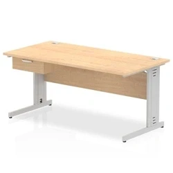 Image of Impulse 1600x800 Desk Maple/Silver Cable Managed Leg 1 Dr Fixed Ped