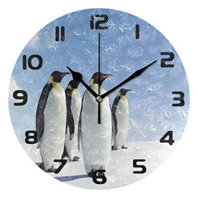 Image of Hunihuni Wall Clock Animal Penguin Antarctica Silent Non ticking for Bedroom Living Room Home Office Decor