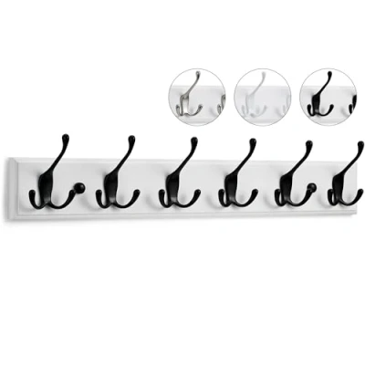Image of LARHN White Coat Hooks Wall Mounted Rack 6 Triple Black &amp; for 59 cm All Fixings Included Quick Easy Installation