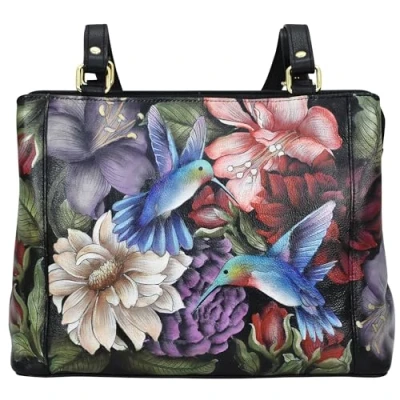 Image of Anuschka Women’s Hand Painted Genuine Leather Medium Everyday Tote Hummingbird Heaven