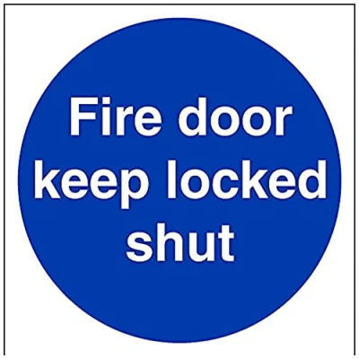 Image of V Safety Fire Door Keep Locked Shut Sign 150mm x 1mm Rigid Plastic