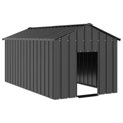Image of vidaXL Galvanized Steel Dog House with Roof—Anthracite Outdoor Pet Shelter 114x202x101 cm for All Weather Comfort