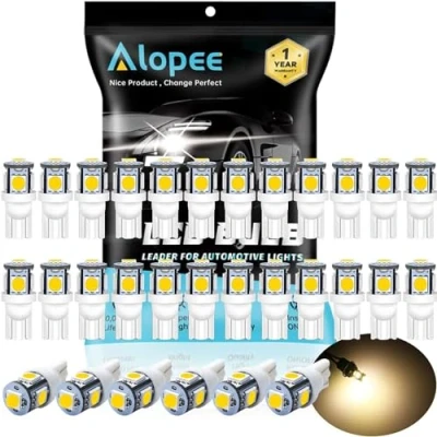 Image of Alopee 30 Pack Warm White LED Light 12V, 5SMD 5050 Car Interior Replacement for 194 T10 168 2825 501 as Map Dome Trunk License Plate Dashboard Side Marker