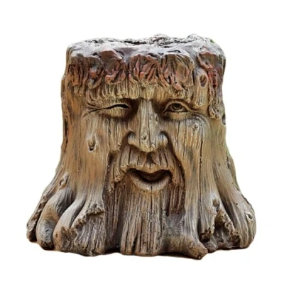 Image of Darthome Tree Stump Face Planter 30cm Resin Heavy Duty Garden Greenman Man Novelty Flower Pot