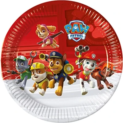 Image of Procos 93435 Paw Patrol Ready for Action Party Plates Size 23 cm Pack of 8 Disposable Paper Children&#039;s Birthday Tableware FSC® Mix