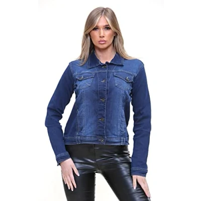 Image of True Face Women Denim Jackets Long Sleeve Jeans Jacket for Ladies Trucker Classic Casual Lightweight Button Down Collar Vintage Summer Top with Pockets Stone Wash TF11,12