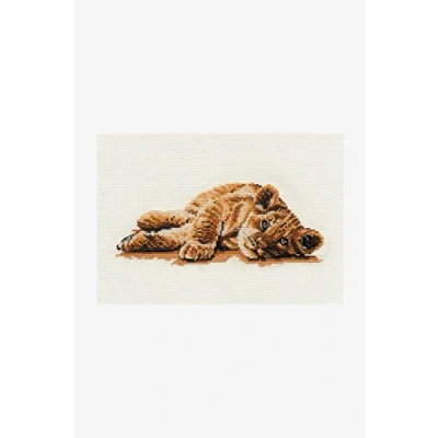 Image of DMC Reclining Lion Cub, Includes Aida Fabric, Needle, Embroidery Threads and Instructions