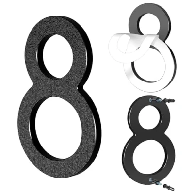 Image of Yafimea 6 Inch Black House Numbers, Large Self Adhesive or Screw On Numbers with 3D Floating Shadow Effect, Fit for Outdoor Gate Fence Wall (8)