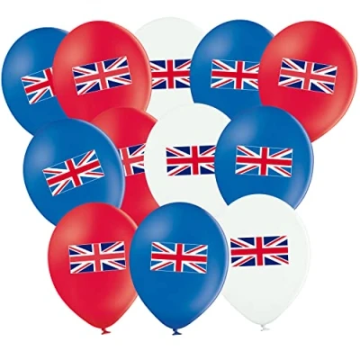 Image of Toyland® Pack Of 30 12&quot; Union Jack Logo Balloons Red, Blue &amp; White British Party Decorations Celebrations