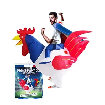 Image of Inflatable French Rooster Rider Costume Quirky Premium Quality Adult Size Polyester Comfortable Resistant Inflation System Included Created by OriginalCup®