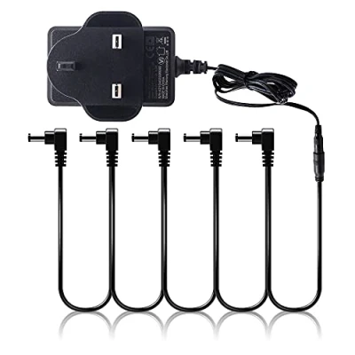 Image of SONICAKE Pedal Power Supply Adapter Guitar Bass Accessories 9V DC 1000mA 1A Daisy Chain Cable 5 Way Right Angle Plug