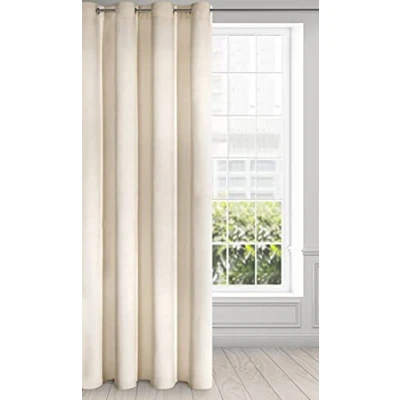 Image of Eurofirany Soft Plain Opaque Velvet Curtain with Eyelets 1 Unit, Thick Fluffy Panel Drape Classic Glamour Elegant Living Room Bedroom, Light Beige, W55&#039;&#039; x L98&#039;&#039;