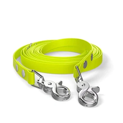 Image of 5m drag leash, dog 2 carabiners &amp; D ring, neon yellow, very sturdy, dirt and water repellent