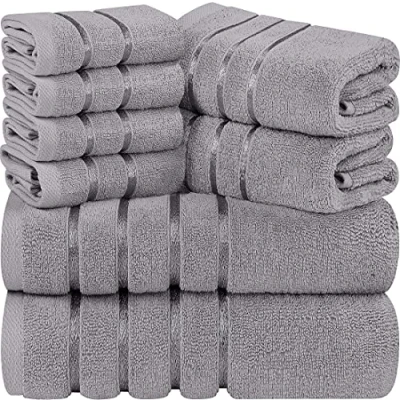 Image of Utopia Towels 8 Piece Luxury Towel Set, 2 Bath Towels, Hand and 4 Wash Cloths,97% Ring Spun Cotton Highly Absorbent Viscose Stripe Ideal for Everyday use (Cool Grey)