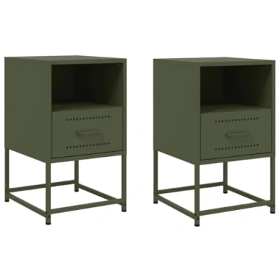Image of vidaXL Bedside Cabinets 2 pcs Olive Green Steel Nightstands with Ample Storage, 36x39x60.5 cm, Industrial Style