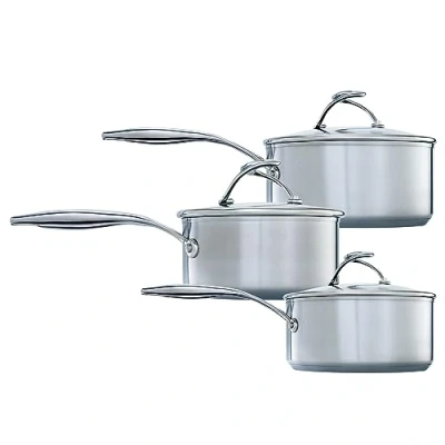 Image of Circulon SteelShield Stainless Steel Saucepan Set of 3 Induction Suitable Saucepans 16/18/20cm with Hybrid Non Stick, Glass Lids &amp; Stay Cool Handles, Dishwasher Safe Cookware