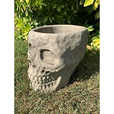 Image of STONE GARDEN LARGE GOTHIC SKULL PLANTER PLANT POT CONCRETE ORNAMENT