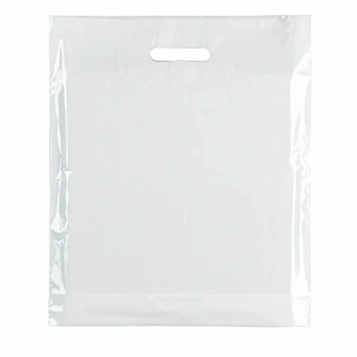 Image of 100x HEAVY DUTY STRONG COLOREDFULL PLASTIC CARRIER PATCH HANDLE BAGS, PARTY, BOUTIQUE GIFT BAGS (White, 15 x 18)