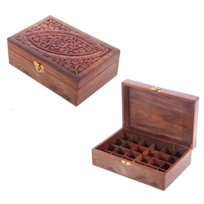 Image of Sheesham Wood Essential Oil Box Design 1 (Holds 24 Bottles)