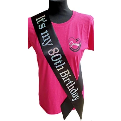 Image of Gemini Ribbons It&#039;s my 80th Birthday Sash Holographic Party Womens Mens Gift