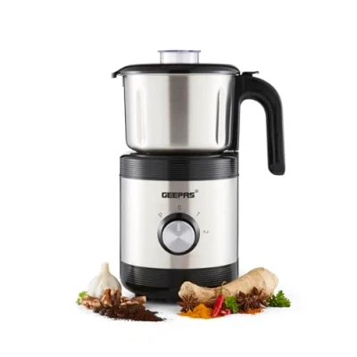 Image of Geepas Coffee Grinder Food Processor 450W Electric Wet &amp; Dry Mill Stainless Steel Jar Blades for Spice Spices Chutney, 2 Speed Pulse Detachable Bowl, 800ML Capacity, Silver