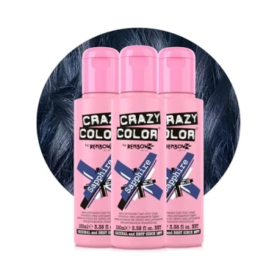 Image of Crazy Color Metallic Sapphire Semi Permanent Trio Hair Dye. Highly Pigmented Deep Blue Conditioning &amp; Oil Nourishing Vegan Formula No Bleach or Ammonia 300ml