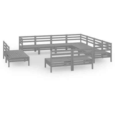 Image of vidaXL 11 Piece Garden Lounge Set Solid Wood Pine Grey