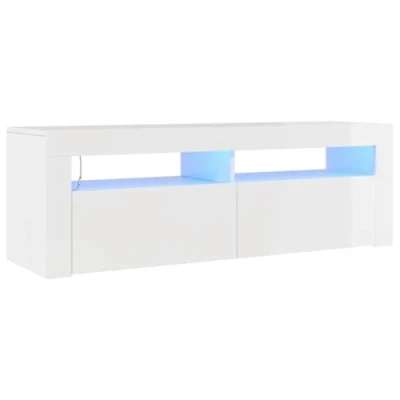 Image of vidaXL TV Cabinet with LED Lights Hifi Stand Entertainment Centre Modern Unit Desk Bedroom Living Room Furniture High Gloss White