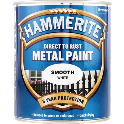 Image of Hammerite Direct to Rust Metal Paint Smooth Finish, White 750ml