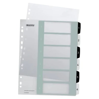 Image of Leitz Wow Printable Index, Extra Wide, 1 6 Numbered Tabs, PP, A4, White/Black