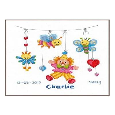 Image of Vervaco Birth Record Clown Delight Counted X Stitch Kit, Multi Colour