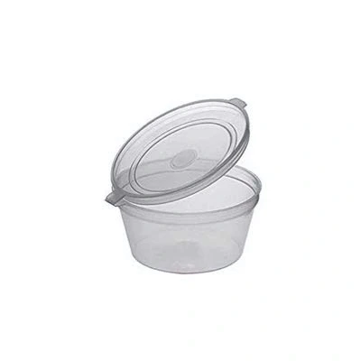 Image of 100 Pack 1oz Disposable Clear Containers with Hinged Lids Store Chutney Slime Dressings Sauces Dips Dishwasher Microwave Freezer Safe Small Storage pots