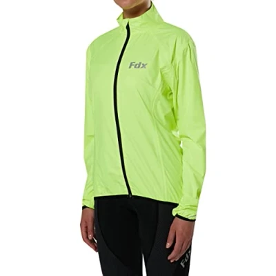 Image of FDX Cycling Jacket Women Waterproof Taped Seams Breathable Lightweight Cycle Rain Tops High Visibility Full Sleeves Reflective Jersey Windproof Coat for Riding, Running, Bike Racing (Yel, M)