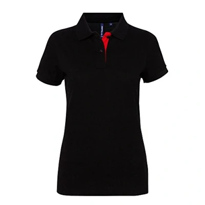 Image of Asquith &amp; Fox Womens/Ladies Short Sleeve Contrast Polo Shirt (Black/ Red) Multicolour Cotton Size X Large