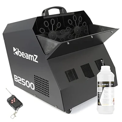 Image of beamz B2500 Professional Bubble Machine with 1L Fluid, Dual Fan System, Wireless Remote, for DJ Sets, Weddings &amp; Events Large Capacity, Easy Mobility