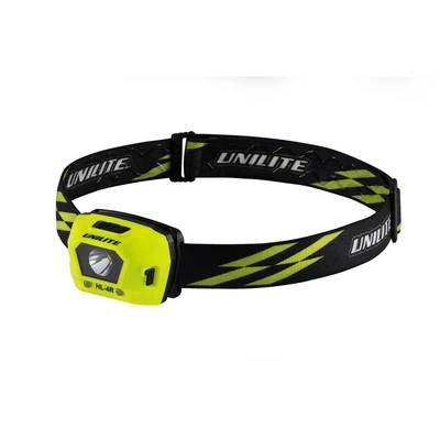Image of Unilite HL 4R Prosafe Hi Vis Yellow Helmet Mountable USB Rechargeable LED Headlight Torch 275 Lumen CREE Power Adjustable Headband 95 Metre Beam Range