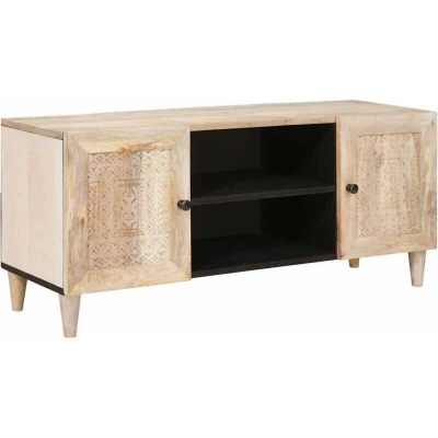 Image of vidaXL TV Cabinet with Shelf White 105 x 33 46 cm Solid mango wood
