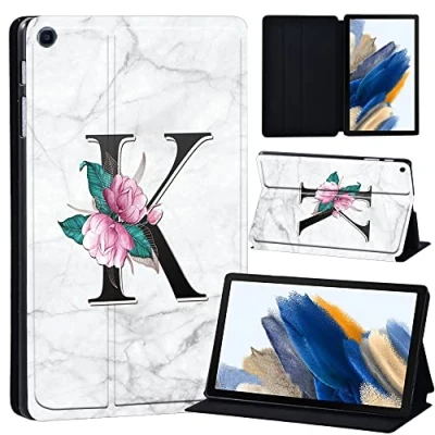 Image of Printed Case for Samsung Galaxy Tab A8 10.5 Inch 2022 (SM X200/X205/X207), Slim Lightweight Protective Hard Cover Trifold Stand with Auto Sleep/Wake (letter K on white marble)