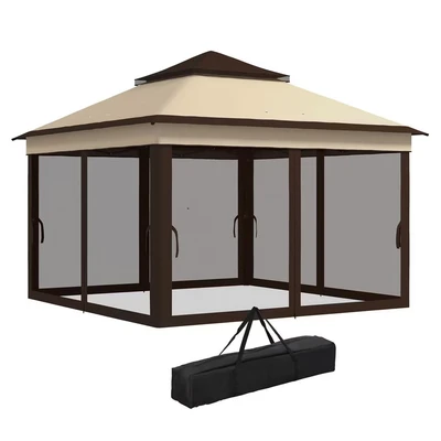 Image of Outsunny 3 x 3m Pop Up Gazebo Party Tent with Netting Height Adjustable Beige