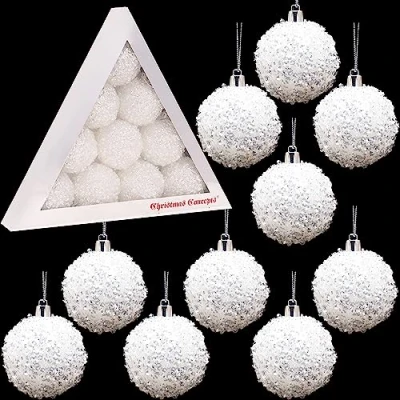 Image of Christmas Concepts® Pack of 10 60mm Tree Baubles Iridescent White Sparkle