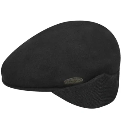 Image of Kangol Wool 504 Earlap Flat Cap, Black, X Large