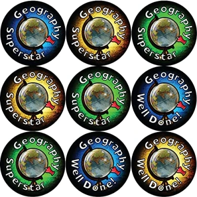 Image of 144 Geography Superstar 30 mm Reward Stickers for School Teachers, Parents and Nursery