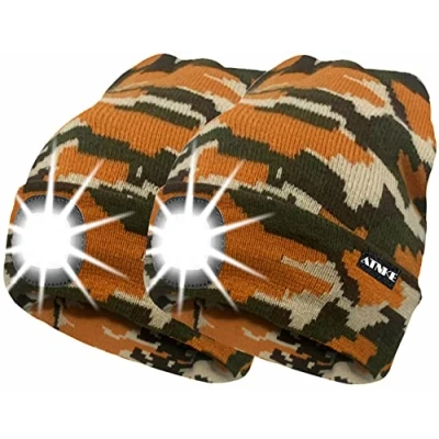 Image of ATNKE 2Pcs New Warm LED Lighted Beanie Cap Unisex USB Rechargeable Running Hat Ultra Bright 4 Waterproof Light Lamp Multi color/Camouflage Yellow