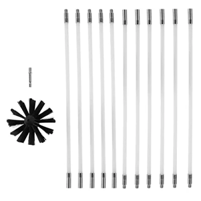 Image of DRELD Flue Sweep Brush Kit, Flexible Nylon Rod Set with 1 Head (3.9in/Dia.) and 11 Rods (16.15in/Per), Home Cleaning Tools for Fireplace, Dryer Vent, Sewage Pipe, Fume Hood, Wood Stove