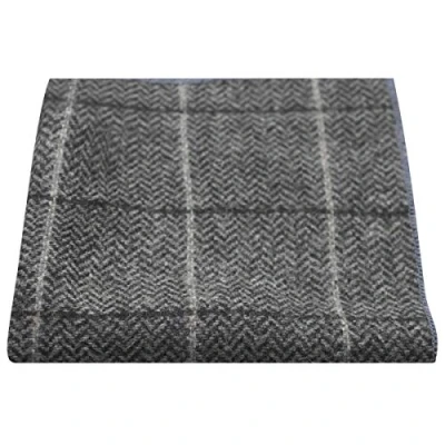 Image of King &amp; Priory Luxury Graphite Grey Herringbone Check Tweed Pocket Square, Handkerchief
