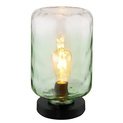 Image of Darina Cylindrical Table Lamp Matt Black Green Glass Shade 1x E27