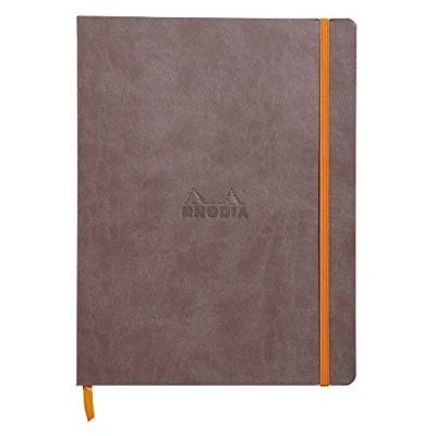 Image of RHODIA 117503C Chocolate Flexible Notebook 19x25 cm Lined 160 pages Ivory Clairefontaine Paper 90 g/m Bookmark, Elastic Closure Faux Leather Cover Rhodiarama Collection