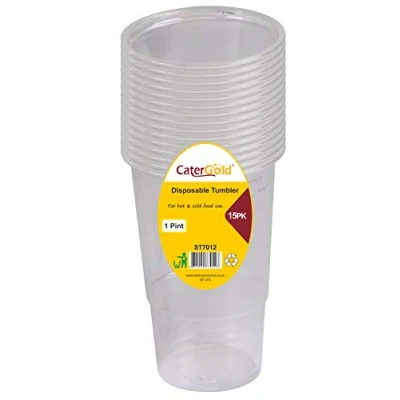 Image of Re usable Recycleable Clear Plastic Tumbler Cups (1 Pint (560ml)) 15pk