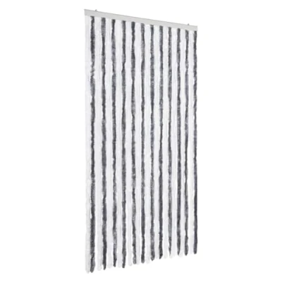 Image of vidaXL Chenille Fly Curtain Door Insect Blind for Privacy &amp; Insulation, Soft Strands, Easy Clean, Grey White, 100x200 cm